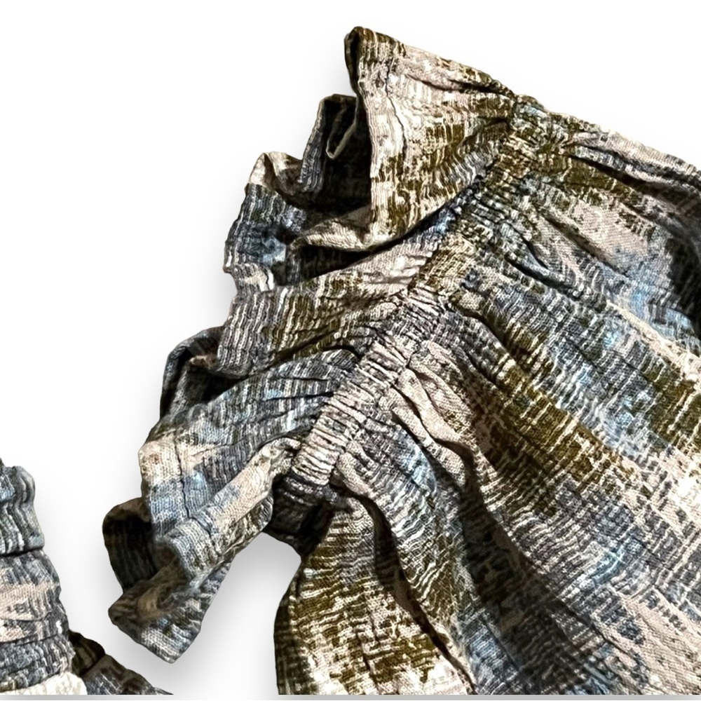 ODDY Boho Smocked Peasant Tunic Top 1X Gray Abstract Print Flowy Lightweight - Picture 6 of 8